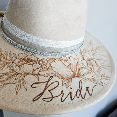 Bride || Ivory Suede Burned Wide Brim Hat