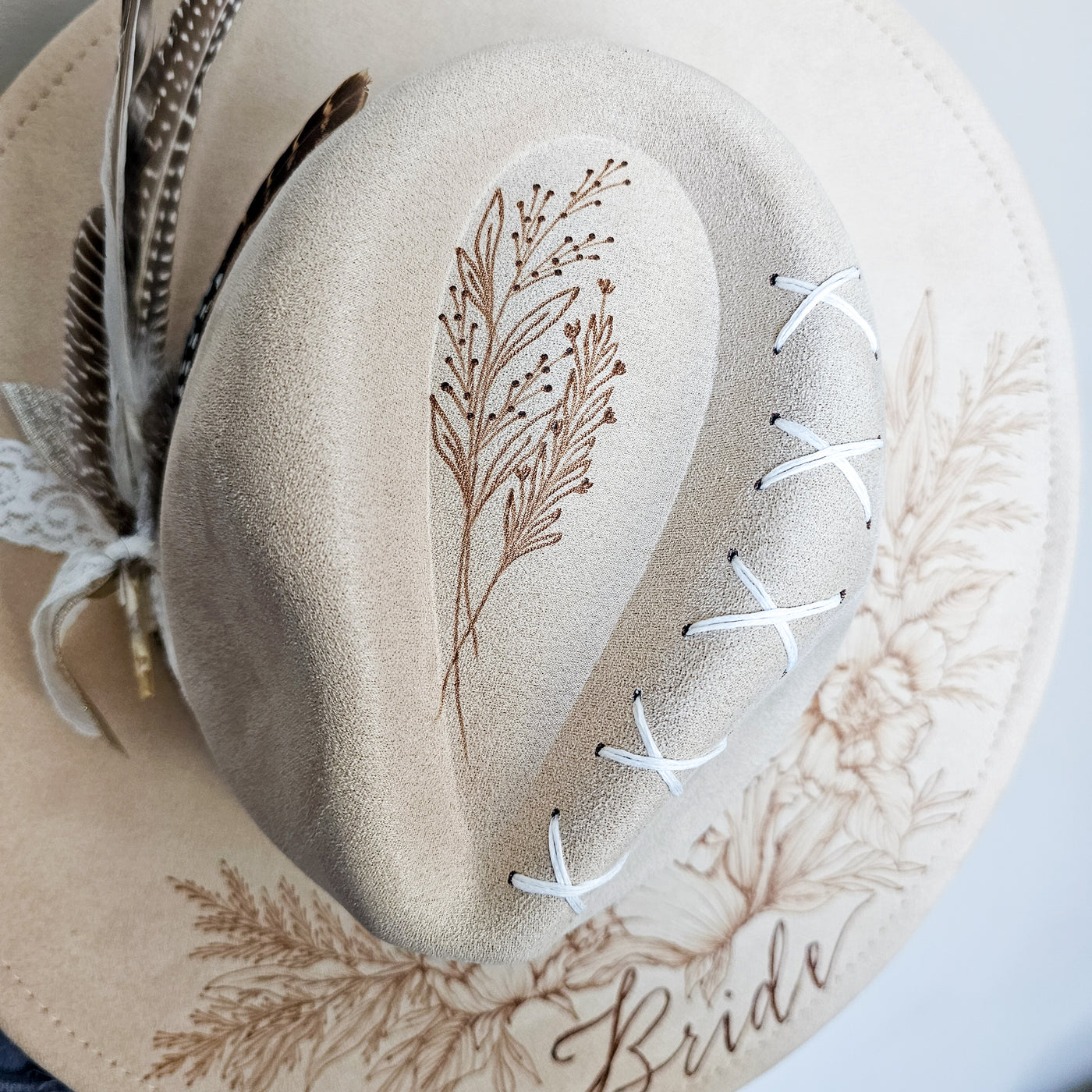 Bride || Ivory Suede Burned Wide Brim Hat