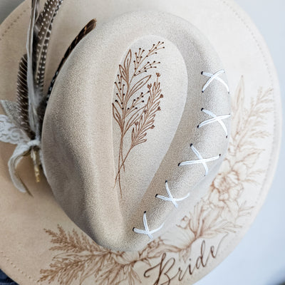 Bride || Ivory Suede Burned Wide Brim Hat