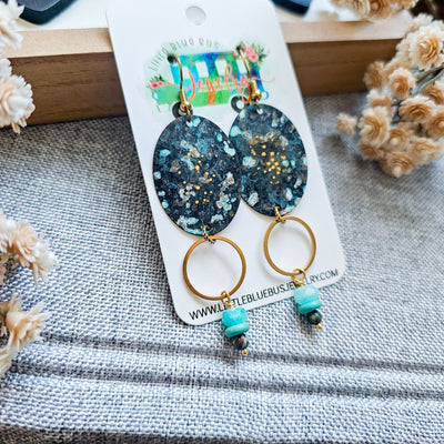 Gold and Turquoise Patina Triple Drop Earrings