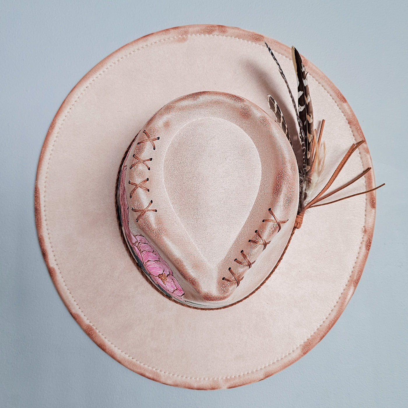 Peony Peach || Light Peach Suede Burned Wide Brim Hat