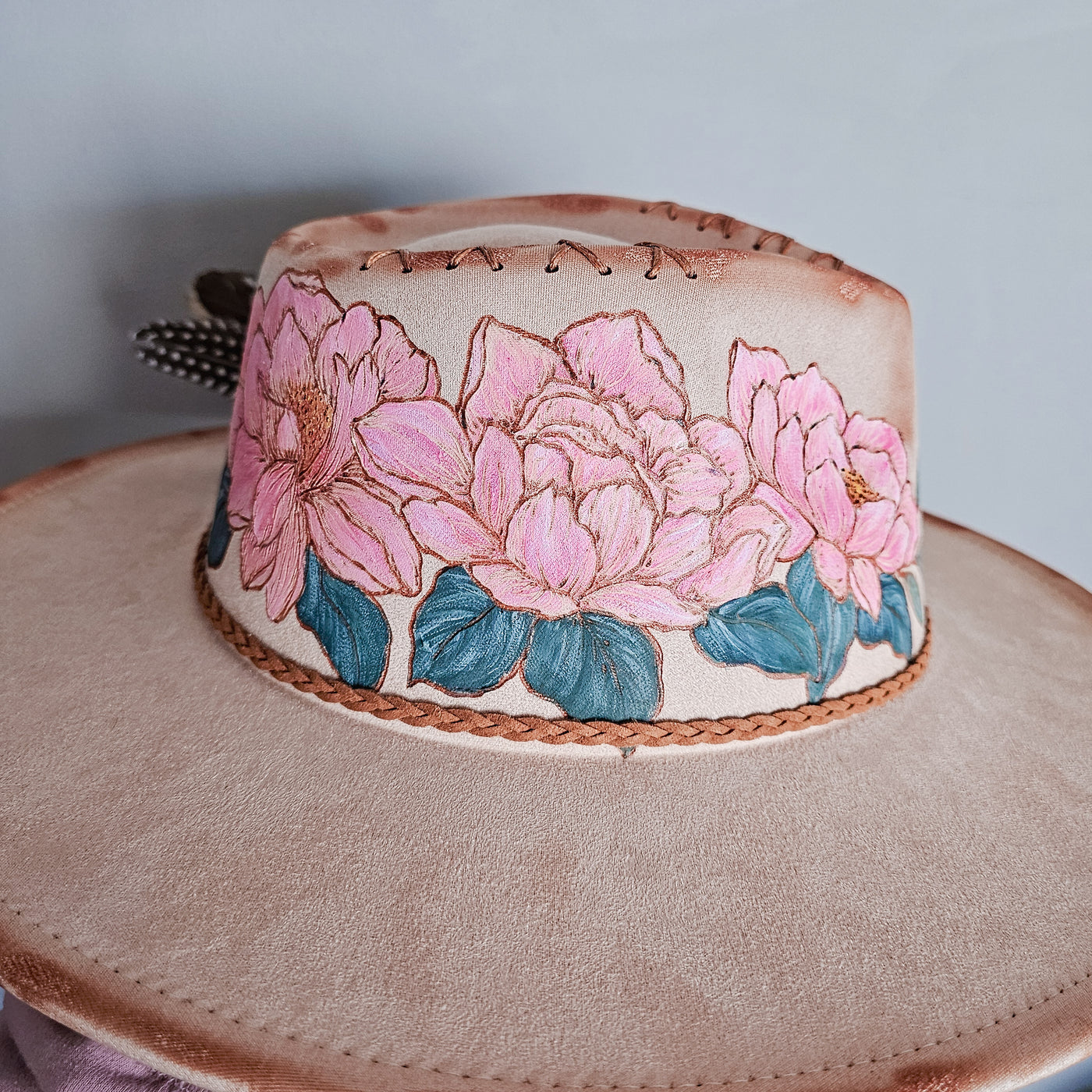 Peony Peach || Light Peach Suede Burned Wide Brim Hat