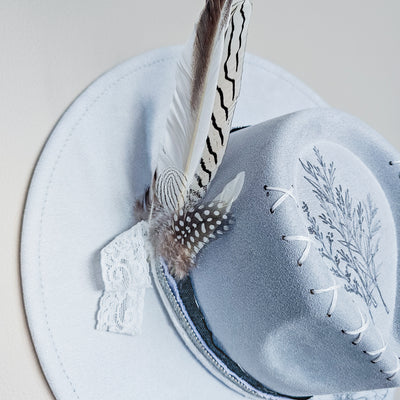 Wedding Bouquet || Light Gray Freehand Burned Wide Brim Hat