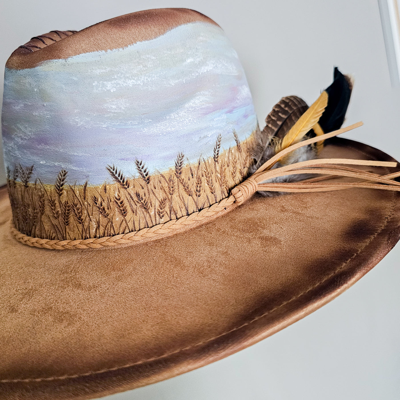 Home on the Range || Tan Suede Burned Wide Brim Hat