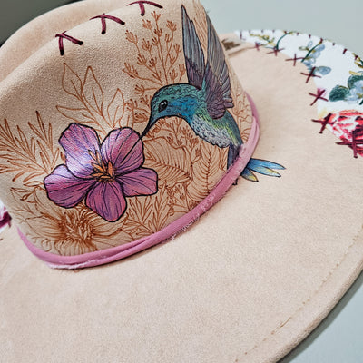 Hummingbird Halo || Peachy Pink Suede Burned Wide Brim Hat