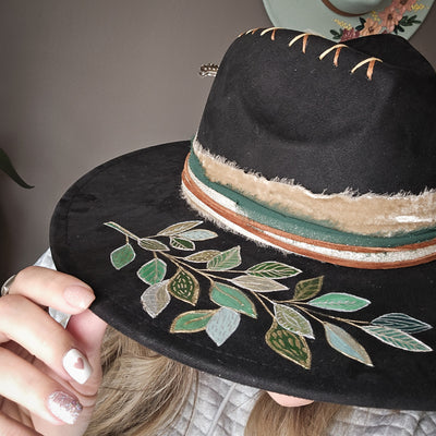 It's Your Lucky Day || Black Suede Burned Wide Brim Hat