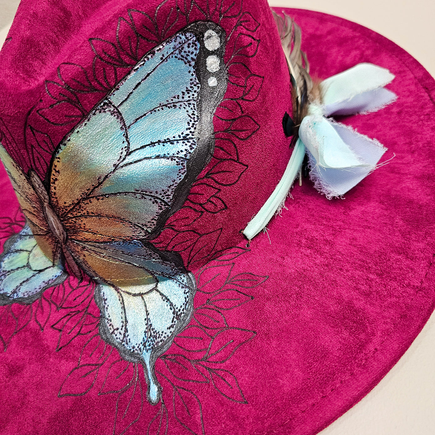 Butterfly Beauty|| Fuschia Suede Burned Wide Brim Hat
