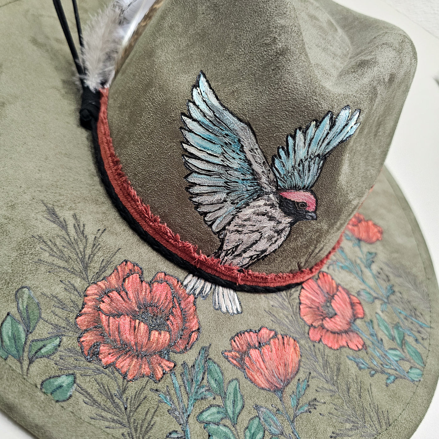 In Flight Poppy Field || Cream Suede Burned Wide Brim Hat