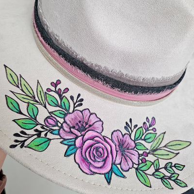 Dreaming of Spring || Ivory Suede Burned and Painted Wide Brim Hat