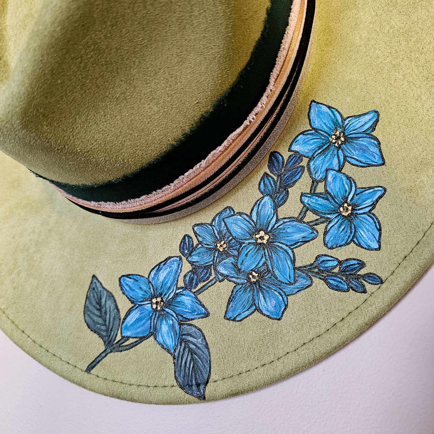 Forget-Me-Not || Avocado Green Suede Burned Wide Brim Hat
