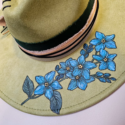 Forget-Me-Not || Avocado Green Suede Burned Wide Brim Hat
