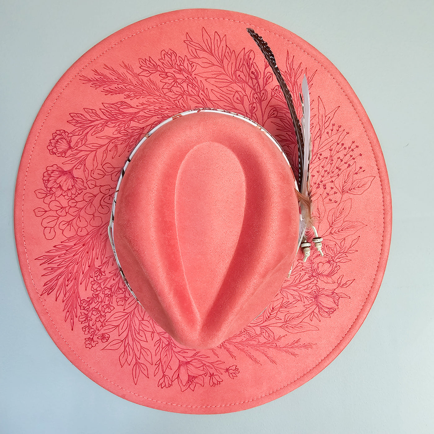 Spring Vibes || Coral Suede Burned Wide Brim Hat