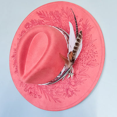 Spring Vibes || Coral Suede Burned Wide Brim Hat