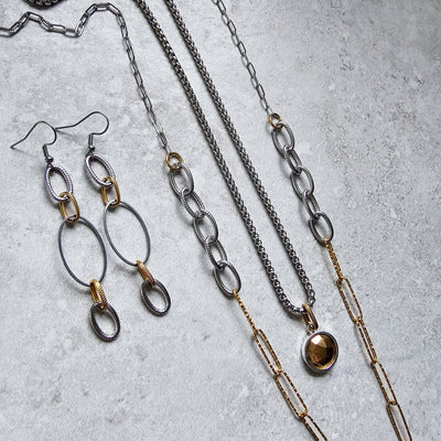 Mixed Metal Faceted Pendant on Chunky Chain | Necklace