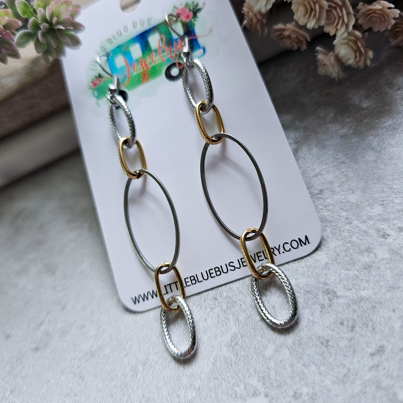 Mixed Metal Ovals Earrings