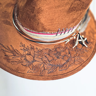 Horsing Around |M| Brown Suede Burned Wide Brim Hat