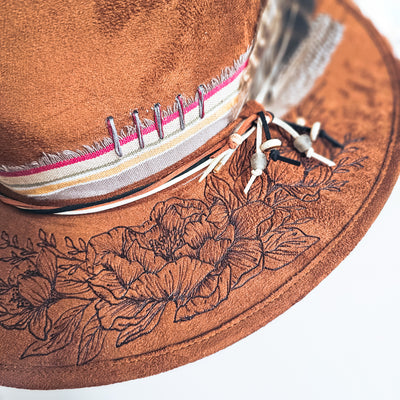 Horsing Around |M| Brown Suede Burned Wide Brim Hat