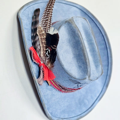 Saddle Up || Steel Blue Burned Cowboy Style Brim Hat