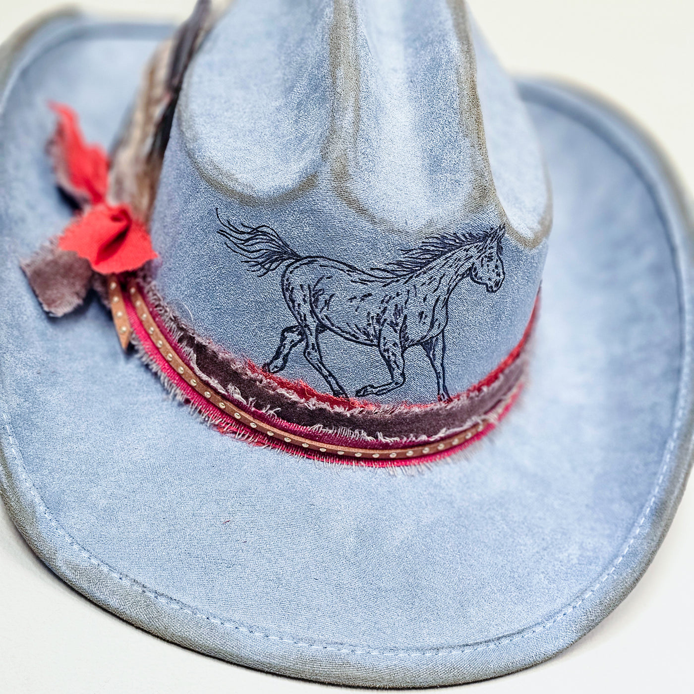 Saddle Up || Steel Blue Burned Cowboy Style Brim Hat