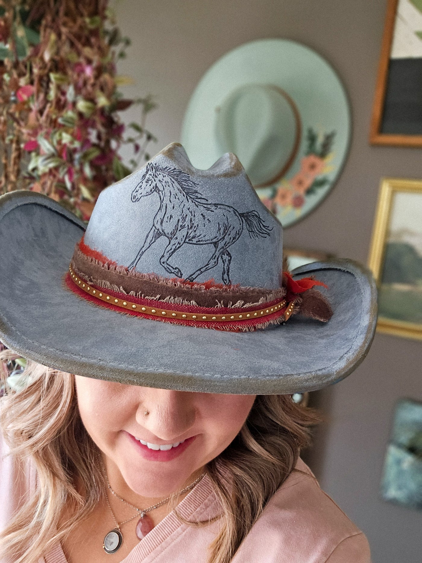 Saddle Up || Steel Blue Burned Cowboy Style Brim Hat