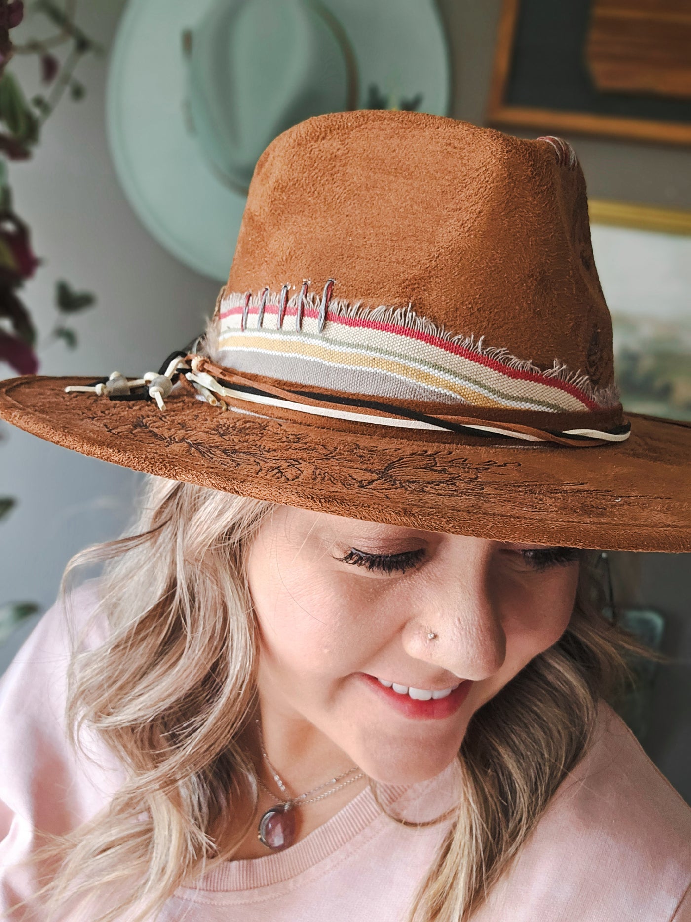 Horsing Around |M| Brown Suede Burned Wide Brim Hat