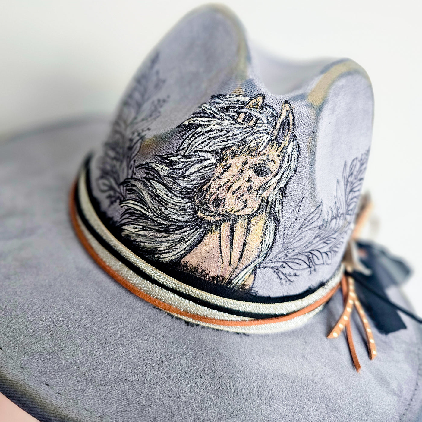 Blondes Have More Fun || Gray Burned and Painted Skinny Brim Hat