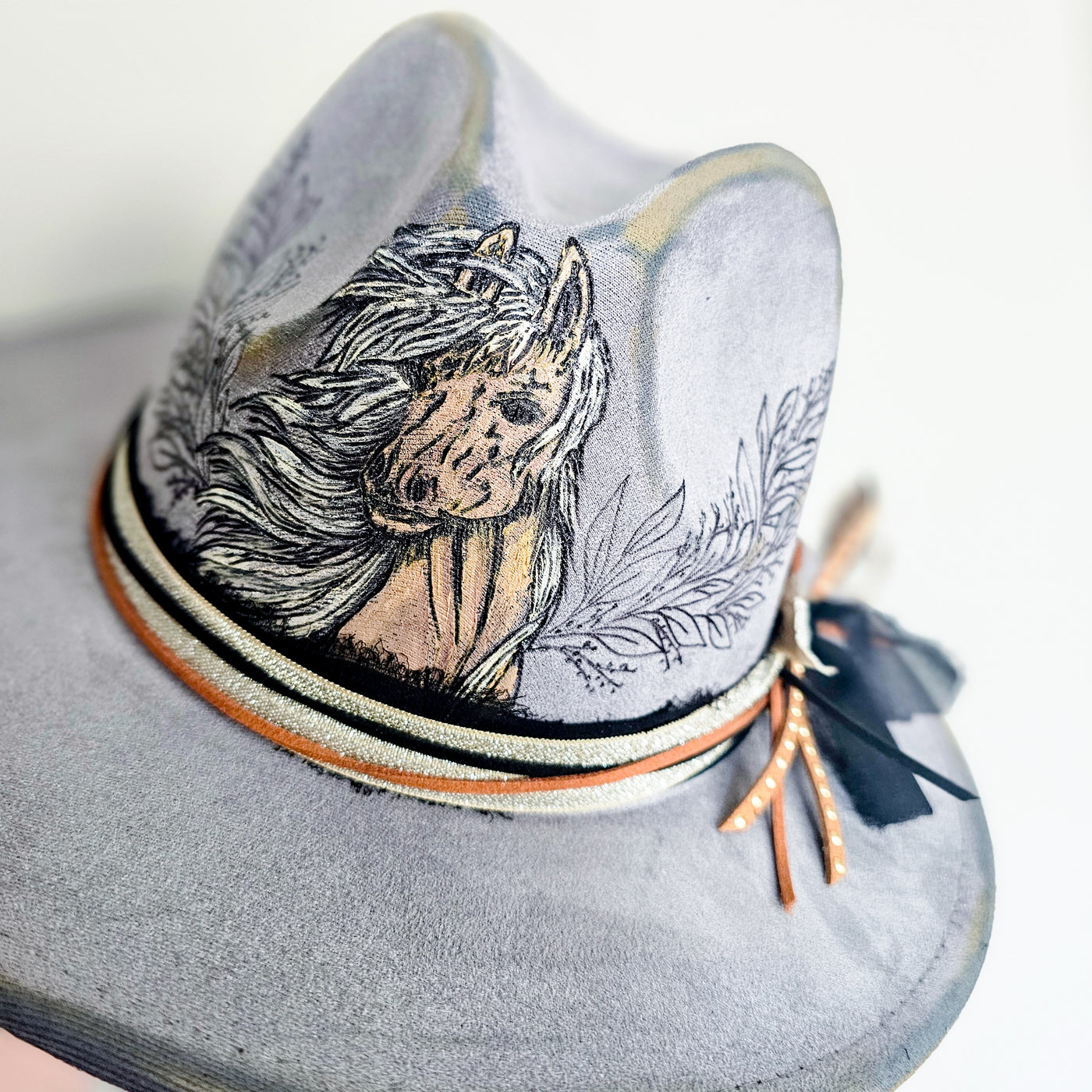 Blondes Have More Fun || Gray Burned and Painted Skinny Brim Hat