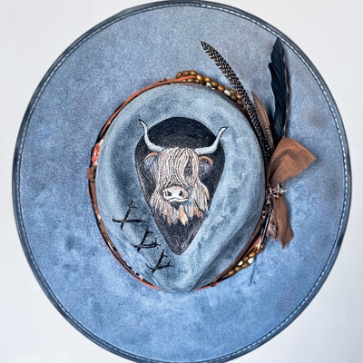 Highland Wink |M| Steel Blue Burned and Painted Wide Brim Hat