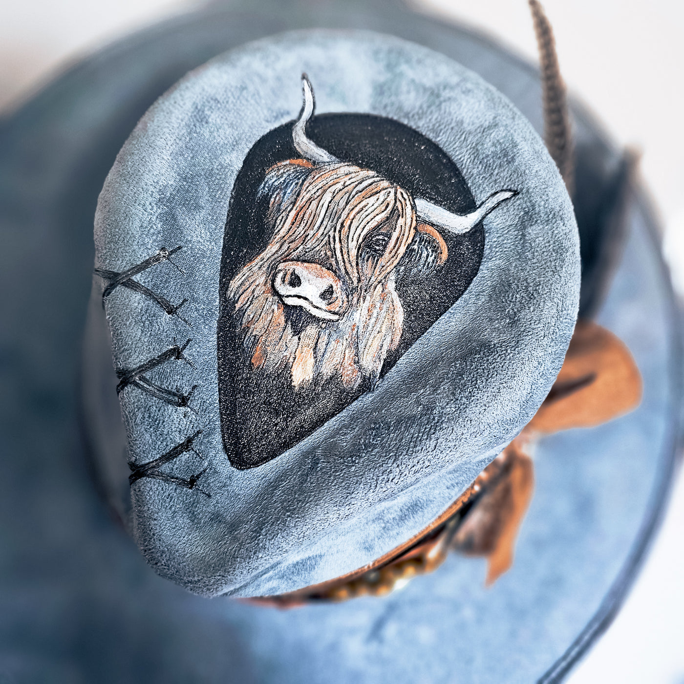 Highland Wink |M| Steel Blue Burned and Painted Wide Brim Hat