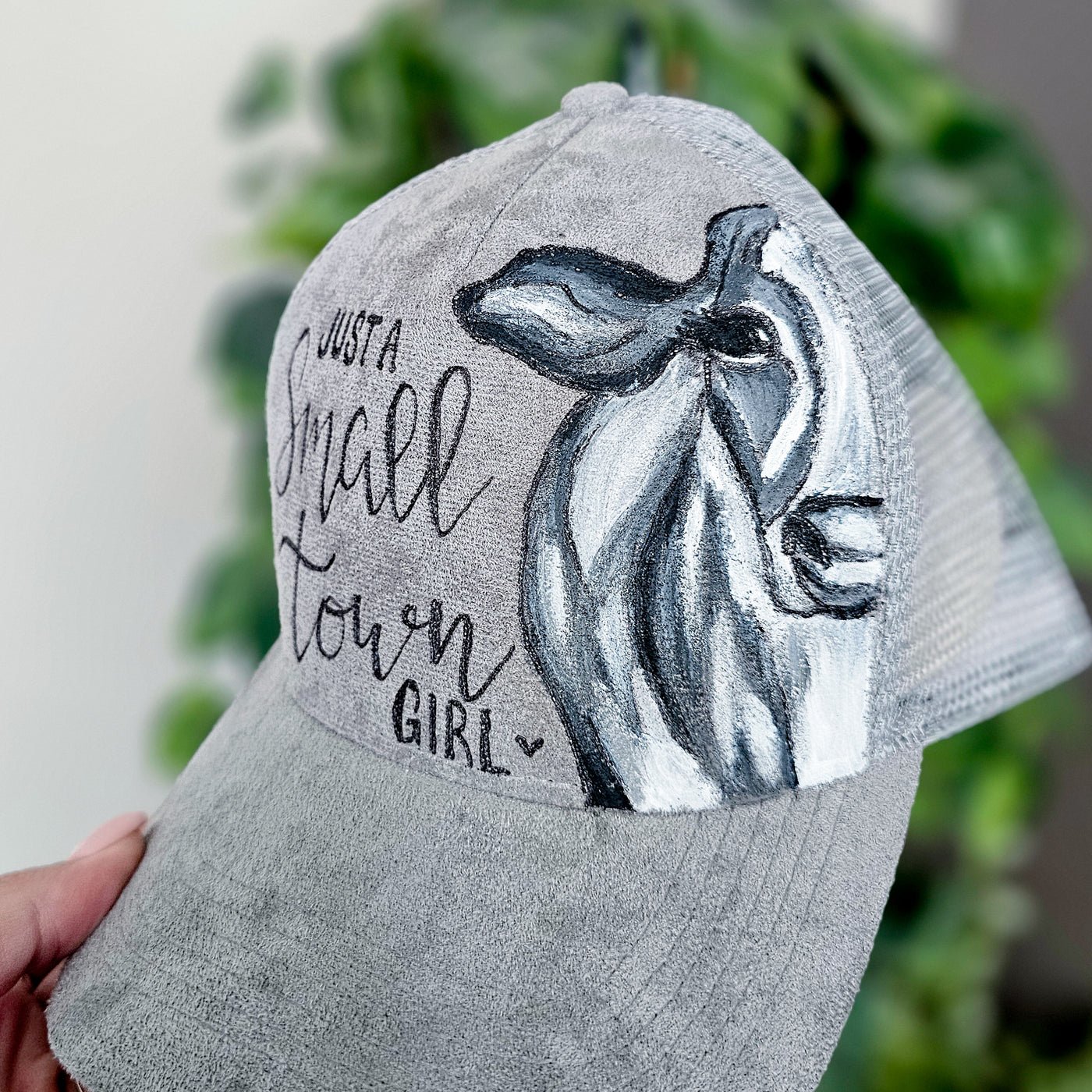 Just a Small Town Girl || Gray Suede Baseball Style Mesh Trucker Hat || Freehand Burned