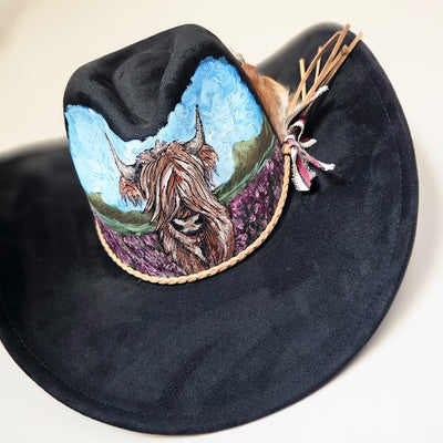 Wildflower Highland || Black Burned and Painted Cowboy Style Brim Hat