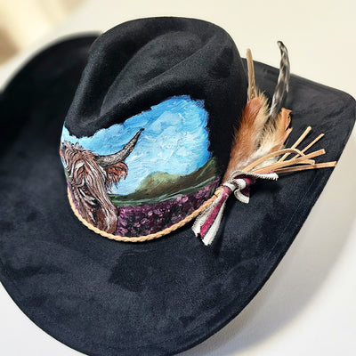 Wildflower Highland || Black Burned and Painted Cowboy Style Brim Hat