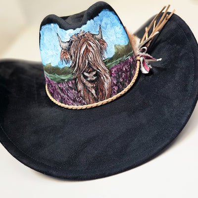Wildflower Highland || Black Burned and Painted Cowboy Style Brim Hat