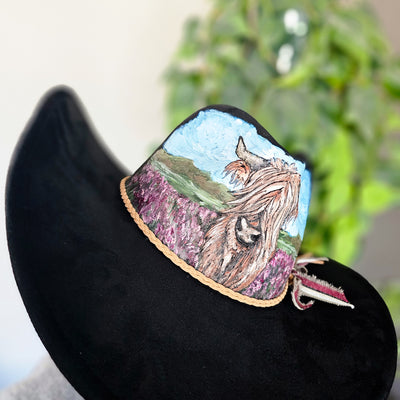 Wildflower Highland || Black Burned and Painted Cowboy Style Brim Hat