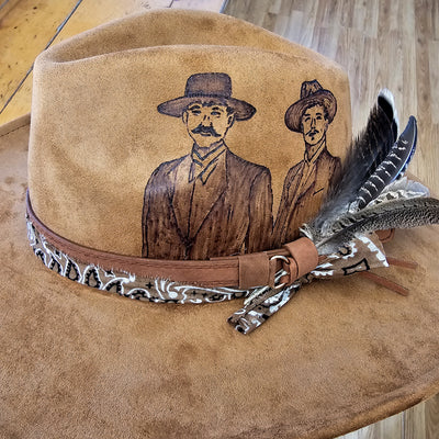 Tombstone || Custom Order || Suede Burned Wide Brim Hat