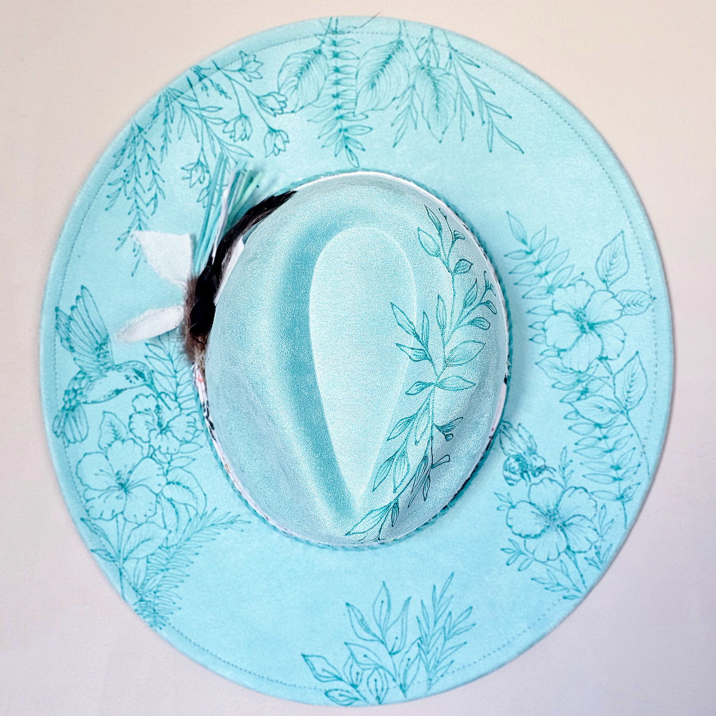 Hummingbird in Paradise  || Light Aqua Suede Burned Wide Brim Hat
