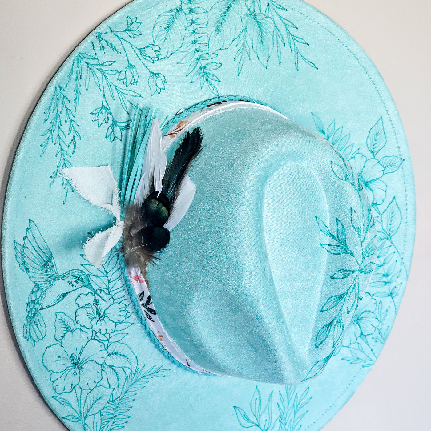 Hummingbird in Paradise  || Light Aqua Suede Burned Wide Brim Hat