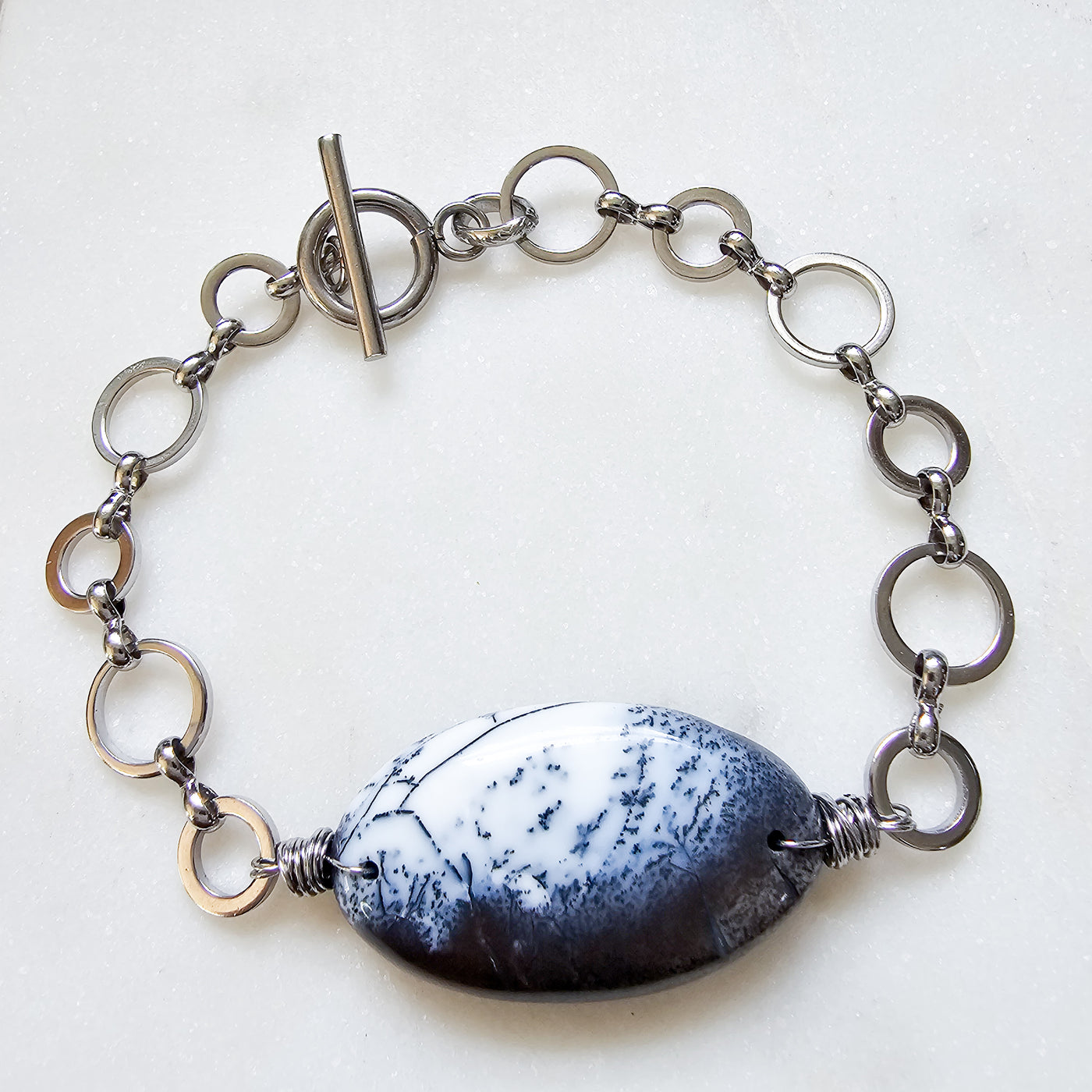 Genuine Stone + Steel Chain Bracelet
