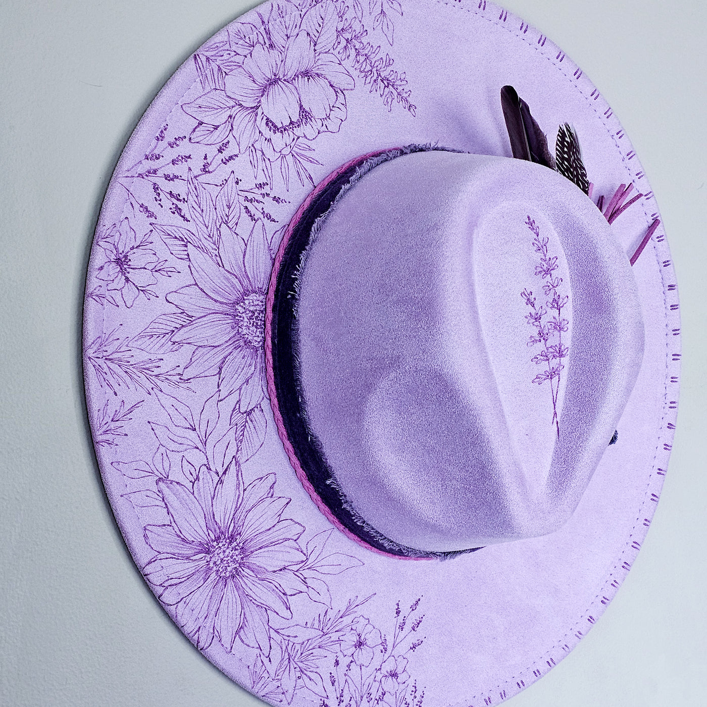 Lilac and Lavender || Light Purple Suede Burned Wide Brim Hat
