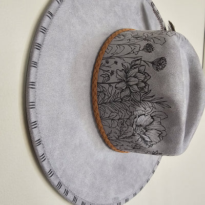 Country Bouquet || Gray Burned Wide Brim Hat