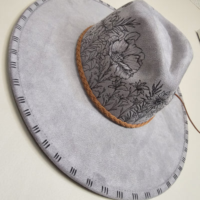 Country Bouquet || Gray Burned Wide Brim Hat