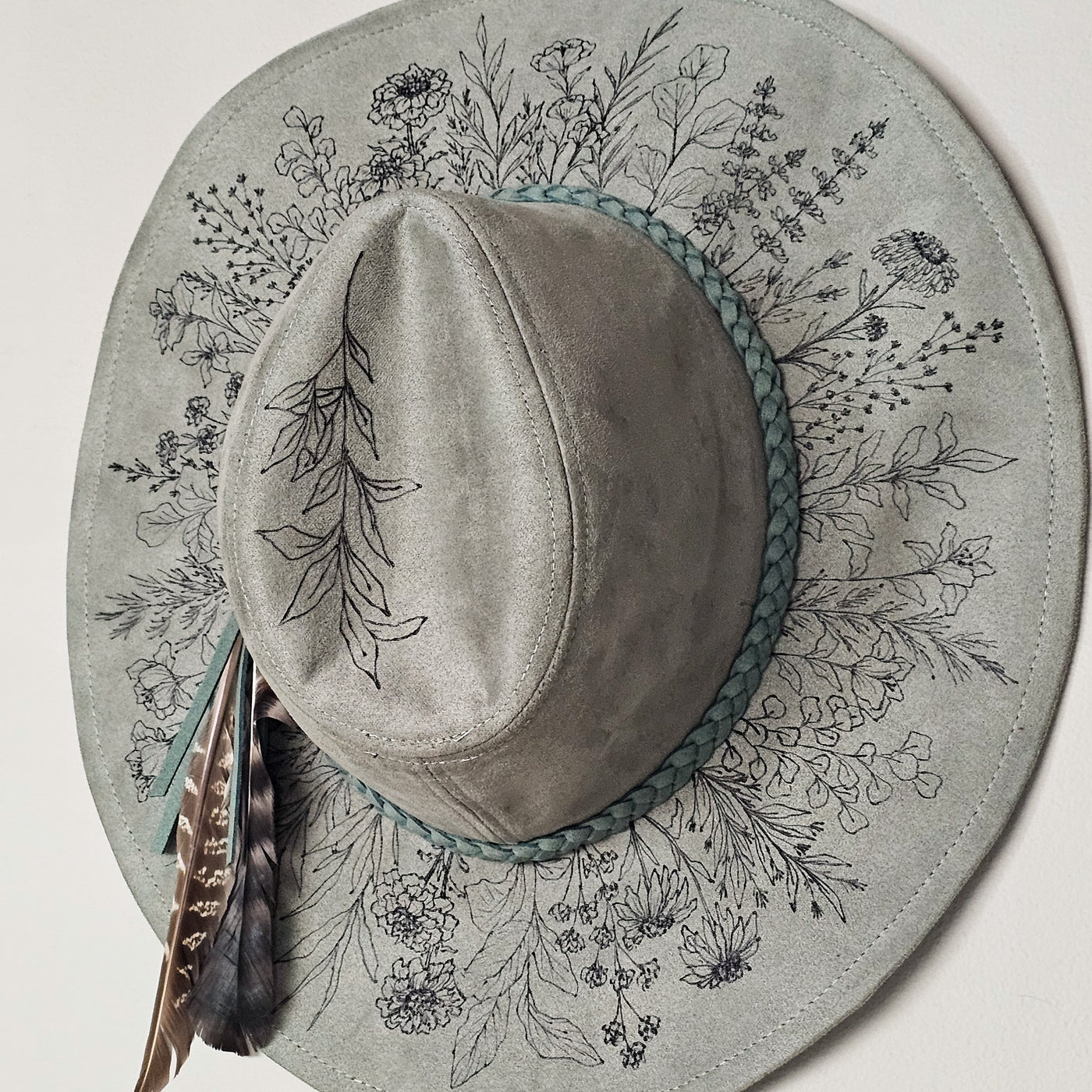 Let's Go for a Hike || Sage Green Suede Burned Wide Brim Floppy Hat