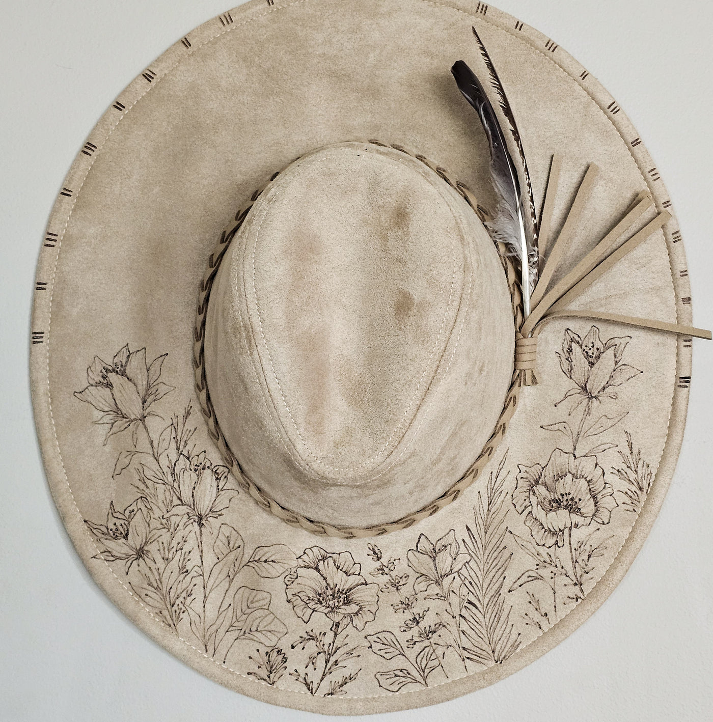 Mama's Garden || Light Tan Suede Burned Wide Brim Floppy Hat