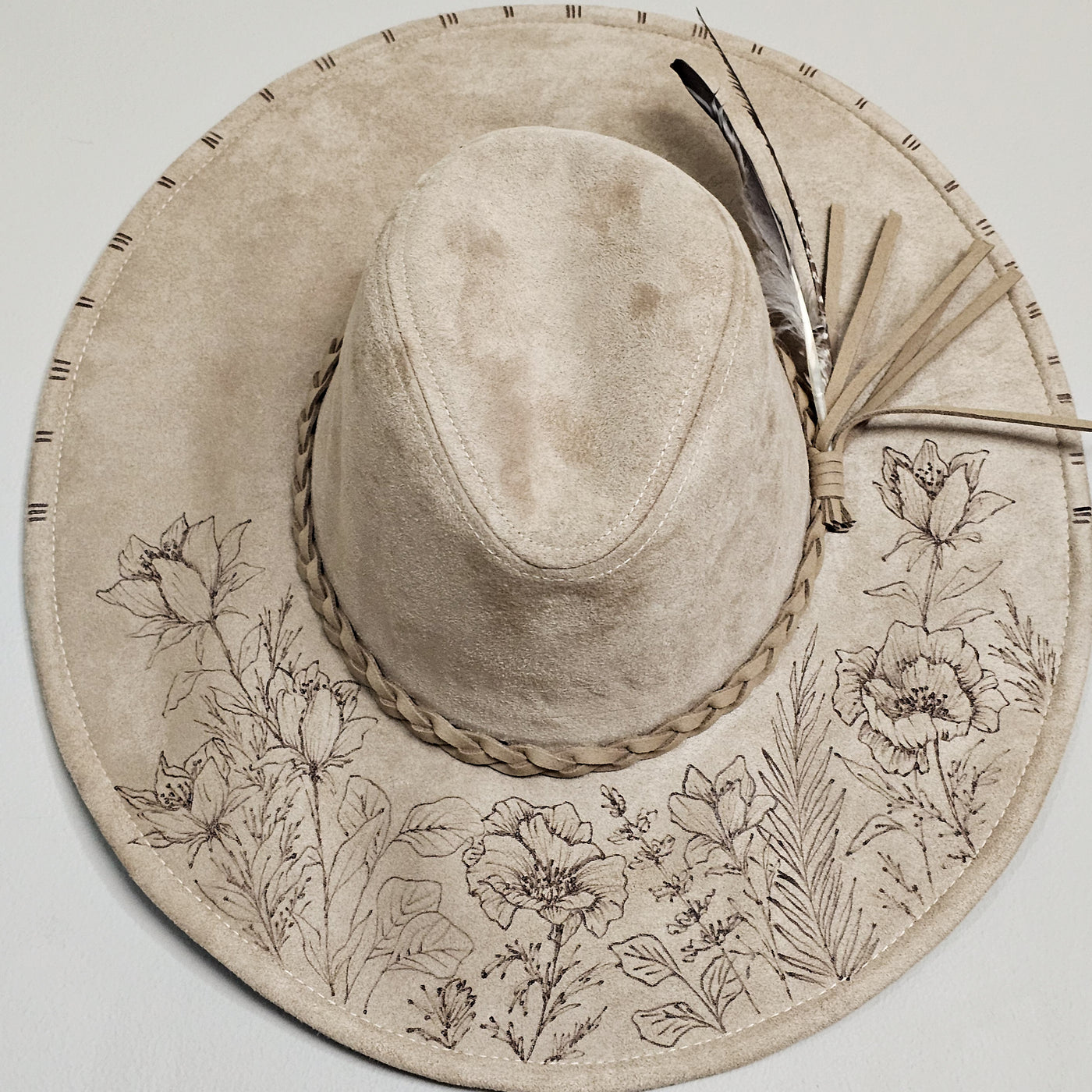 Mama's Garden || Light Tan Suede Burned Wide Brim Floppy Hat