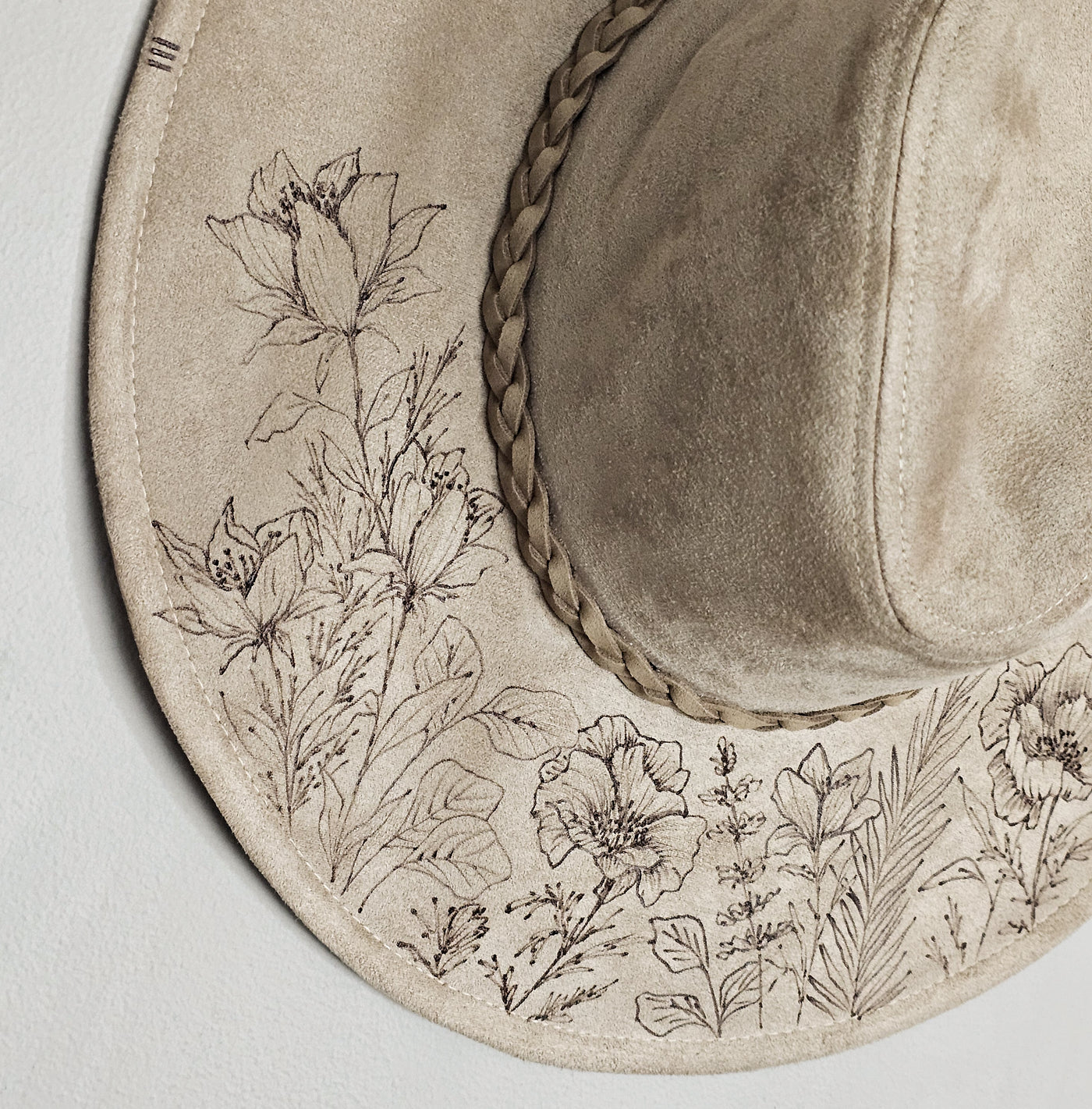 Mama's Garden || Light Tan Suede Burned Wide Brim Floppy Hat