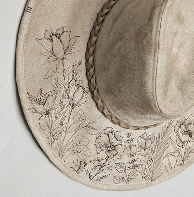 Mama's Garden || Light Tan Suede Burned Wide Brim Floppy Hat