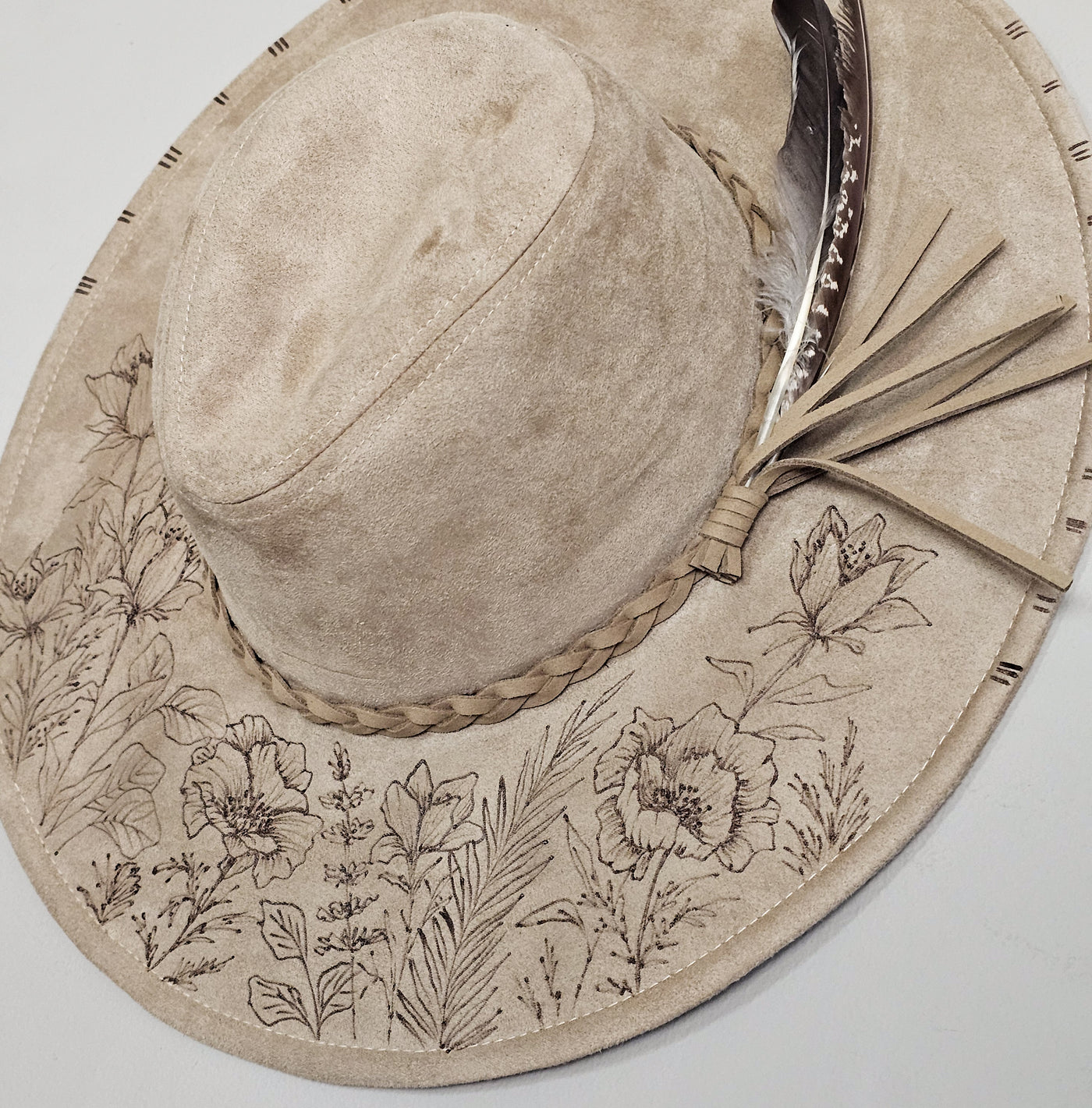 Mama's Garden || Light Tan Suede Burned Wide Brim Floppy Hat