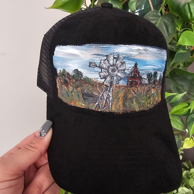 Hand Painted Lanscapes || Trucker Style Suede Hat || Freehand Design