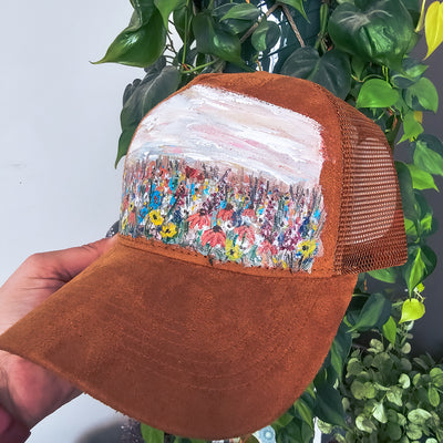 Hand Painted Lanscapes || Trucker Style Suede Hat || Freehand Design