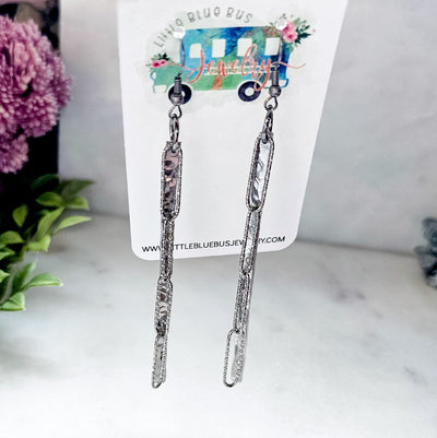 Hammered Bar + Steel Chain Earrings